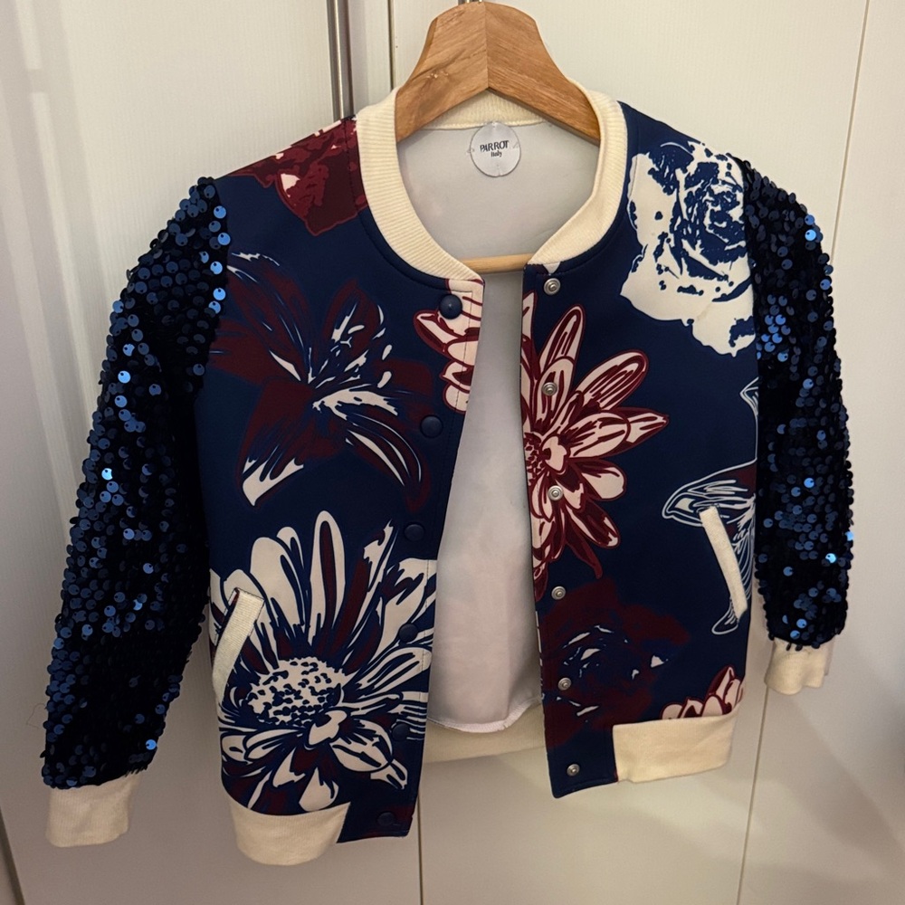 Parrot Italy 6y Kids neoprene Jacket with Floral and Sequin Design